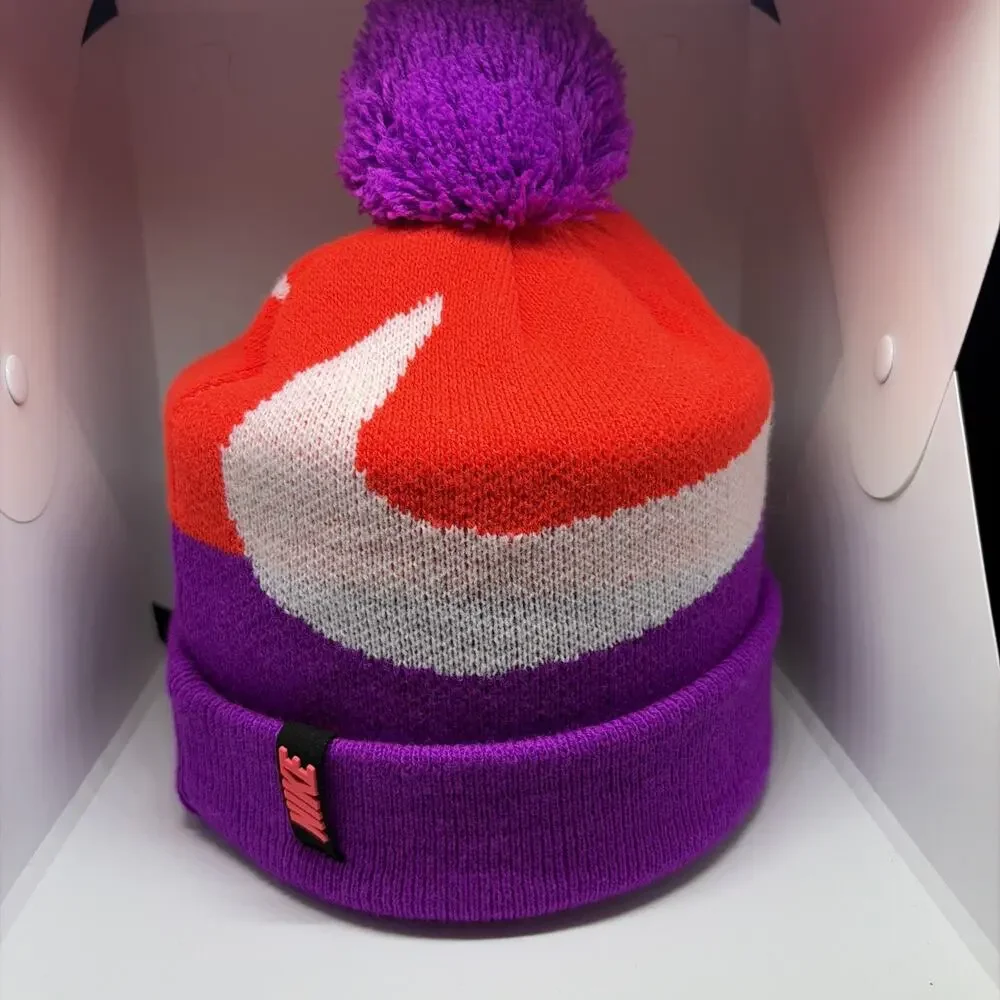 Nike Crimson & Purple Knit Cuff Pom Pom Beanie Girl's 7-16